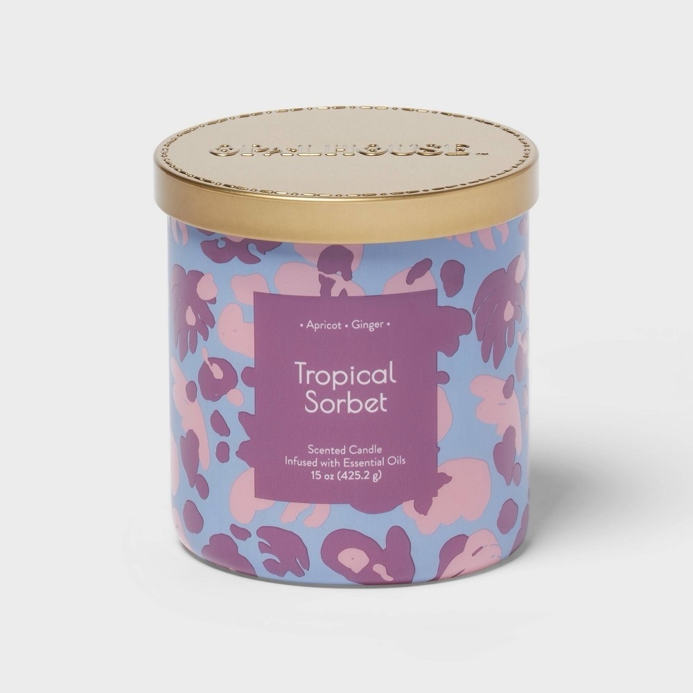 2-Wick Glass Jar 15oz Candle with Patterned Sleeve Tropical Sorbet - Opalhouse™